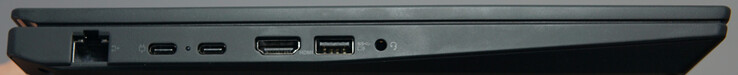 Sol bağlantılar: 1 Gigabit LAN, USB4 (40 Gbit/s, DP), USB-C (10 Gbit/s), HDMI, USB-A (5 Gbit/s), Kulaklık