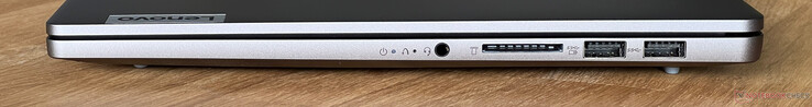 Sağ: 3,5 mm ses jakı, SD kart okuyucu, 2x USB-A 3.2 Gen 1 (5 GBit/s, 1x Güçlendirilmiş)