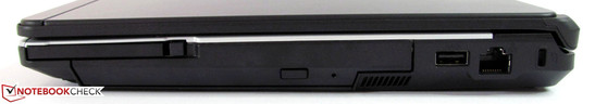 Sağ taraf: ExpressCard/54, DVD-yazıcı, USB 2.0, Gigabit-LAN, Kensington-Kilidi