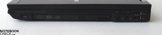 Sağ taraf: ExpressCard, Firewire, DVD sürücü, ses çıkışları, 2x USB 2.0