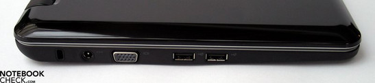 Sol taraf: Kensington kilidi, network bağlantı, VGA çıkışı, 2x USB 2.0