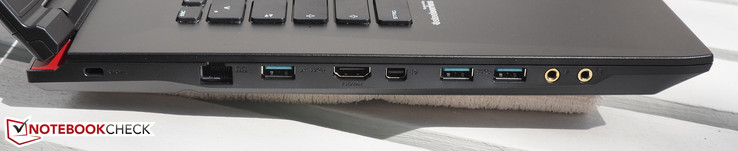 Left side: Kensington Lock, RJ45-LAN, USB 3.0, HDMI, Mini DisplayPort, 2x USB 3.0, Microphone, Headphone