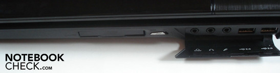 Sağ: 54mm ExpressCard, WLAN/Bluetooth girişi, 3x ses, 2x USB 2.0