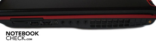 Right: ExpressCard, 4ü-1 arada kart okuyucu, USB 2.0, eSATA/USB kombosu, Firewire, 4x ses, anten