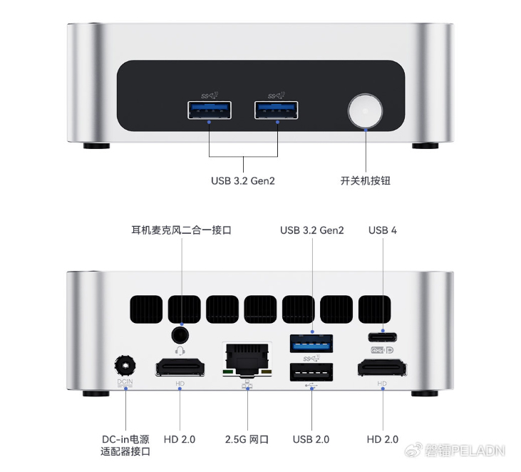 Yeni Peladn WO5 mini PC, fiyatına göre nispeten zengin bir bağlantı noktası yelpazesine sahiptir.