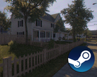 Steam logosunun üstüne bindirilmiş bir oyun içi ekran görüntüsü.