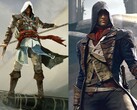 Assassin's Creed Black Flag'den Edward Kenway ve Assassin's Creed Unity'den Arno Dorian yan yana gösterilmiştir.