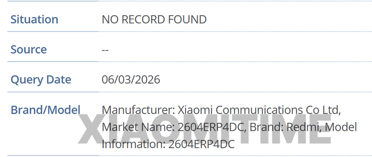Yeni Redmi tabletin GSMA listeleri. 