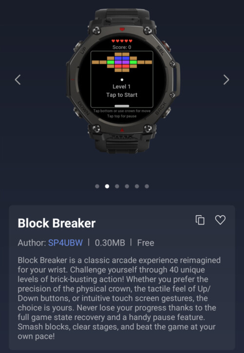 Amazfit akıllı saatler için Block Breaker Mini Uygulaması