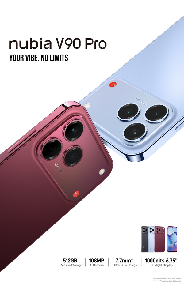 Nubia V90 Pro, selefinin tasarımını koruyor ancak yeni renklerle geliyor.
