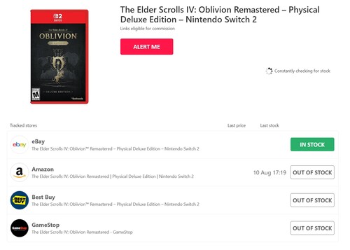 Oblivion Remastered Switch 2 sürümü için HotStock takipçisi