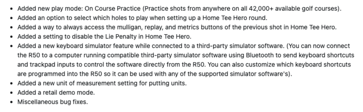 Garmin Approach R50 için sistem yazılımı 8.40'ın değişiklik günlüğü (Resim kaynağı: Garmin forumundan ekran görüntüsü)