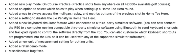 Garmin Approach R50 için sistem yazılımı 8.40'ın değişiklik günlüğü (Resim kaynağı: Garmin forumundan ekran görüntüsü)