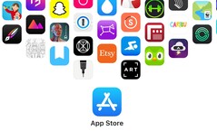 Popüler uygulamaların simgelerinin bulunduğu App Store logosu. Apple artık mağaza dışında yapılan ödemeler için uyguladığı ücretleri savunmak zorunda.