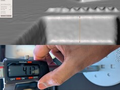 MeshMixer'da Scanbench üzerinde 4 mm derinlik ölçümü (üstte) ve kumpas ölçümü (altta)