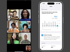 Bir FaceTime aramasının stok görüntüsü (solda) ve iOS pil sağlığı ayarları (sağda).