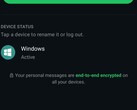 Bağlı cihazların listesini ve uçtan uca şifrelemeyle ilgili notu gösteren WhatsApp ayarları