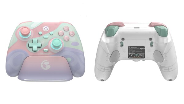 GameSir T7 Pro Sugar Whirl bir şarj yuvasına ve iki arka düğmeye sahiptir.