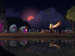 Kingdom Two Crowns'da savaşan yaratıkları gösteren bir görüntü.