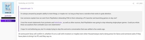 Jason Schreier'in PlayStation PC başlatıcısı hakkındaki forum yazısı