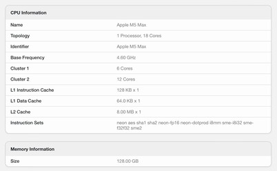 Geekbench listeleme ayrıntıları.