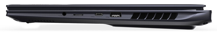Sağ taraf: ses kombinasyonu, bellek kartı okuyucu (MicroSD), USB 3.2 Gen 2 (USB-C; DisplayPort), USB 3.2 Gen 2 (USB-A)