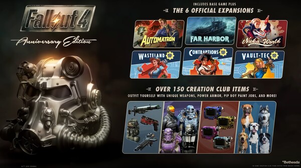 Fallout 4: Anniversary Edition, oyun için yayınlanan altı DLC'nin tamamıyla birlikte geliyor.