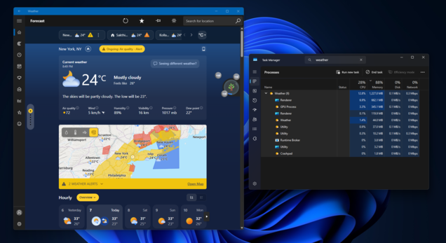Windows 11'in Hava Durumu uygulaması 1 GB'den fazla RAM tüketir.