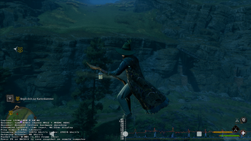 Bu da çalışıyor: Yerel akış yoluyla Hogwarts Legacy - sol alt köşedeki performans ölçümlerine dikkat edin (Resim kaynağı: Notebookcheck)