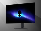 Alienware AW3226Q 32 inç 4K OLED monitörün önden görünümü, açılı çekim