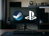 PC monitöründe gösterilen Steam ve PlayStation logoları