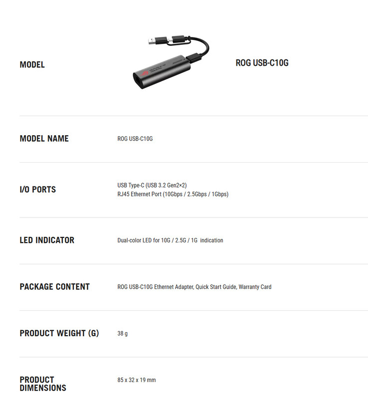ROG USB-C10G'nin tüm teknik özellikleri