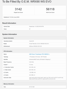 Threadripper Pro 9985WX Geekbench 7 puanı