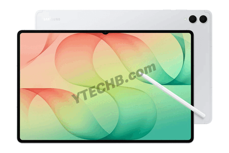 Gümüş rengindeki Galaxy Tab S12 Ultra'nın sızdırılmış görüntüsü