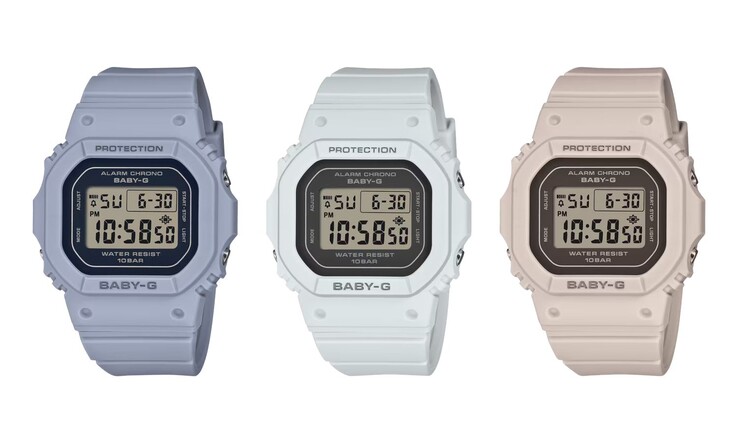 Soldan sağa: Casio BGD-565FG-2B, BGD-565FG-2C ve BGD-565FG-5 saatler
