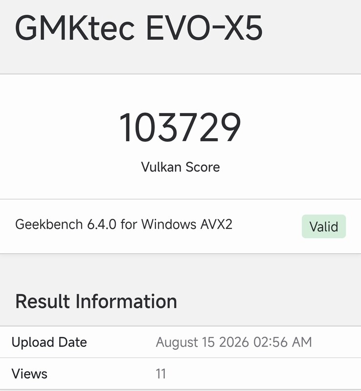 GMKtec EVO-X5 için Geekbench listesi