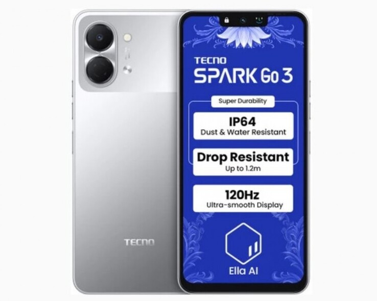 Tecno Spark Go 3 akıllı telefon 6,74 inç LCD ekrana sahip (Görsel kaynağı: Tecno)