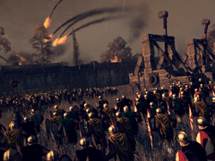 Total War: Attila oyununda bir kuşatma ve onagerleri gösteren bir resim.