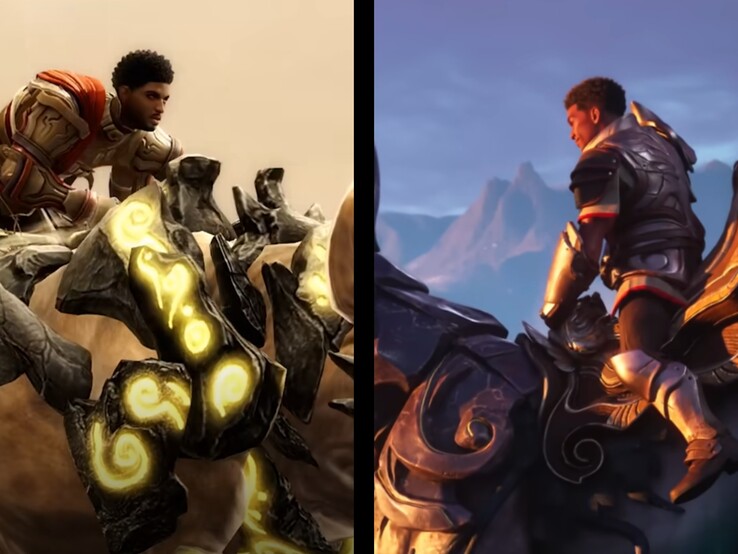 Guild Wars 2 (solda) ve Guild Wars 3 (sağda) arasında bir karşılaştırma.