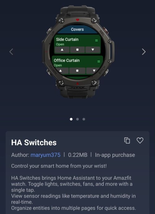 Amazfit akıllı saatler için HA Switches Zepp Mini Uygulaması