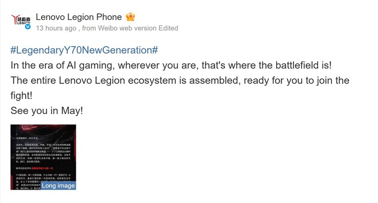 Lenovo, oyun telefonu için Mayıs 2026 lansmanını işaret ediyor (makine çevirisi)