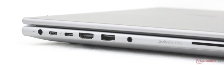 Sol: AC güç adaptörü, 2x USB-C Thunderbolt 4 w/ DisplayPort 2.1 + Güç Dağıtımı (40 Gbps), HDMI 2.1, USB-A (5 Gbps), 3,5 mm kombo ses, Akıllı kart okuyucu (isteğe bağlı)