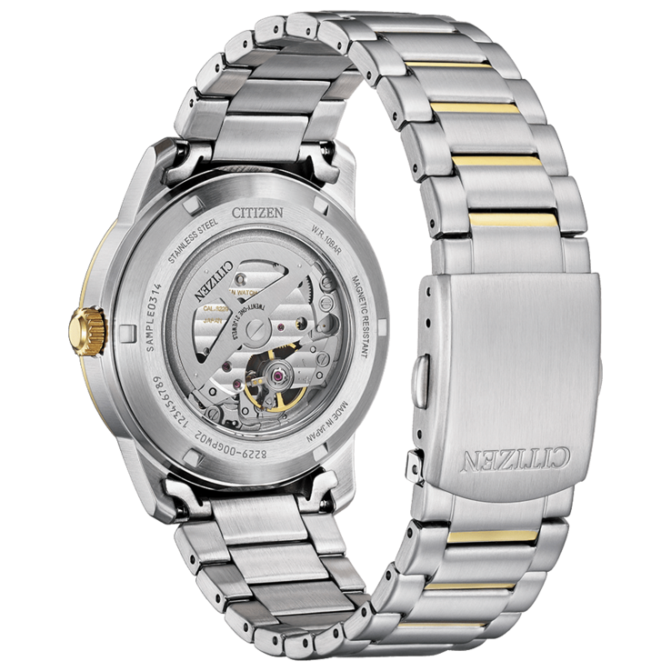 Citizen NH9154-51A modelinin mekanik mekanizmasını sergileyen şeffaf arka kapağı.