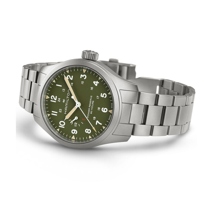 Yeşil kadranlı Hamilton Khaki Field Power Reserve 40 mm