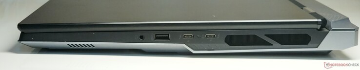 Sağ: 3,5 mm birleşik ses jakı, USB 3.2 Gen2 Type-A, 2x Thunderbolt 5 (DisplayPort 2.1-out ve Power Delivery 3.1 ile)