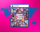 GTA 6 PS5 kutusu, dünya haritası ile birlikte gösterilmiştir