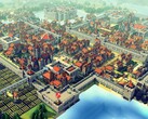 Kingdoms and Castles oyununda bir şehir ve birkaç binayı gösteren bir resim. 
