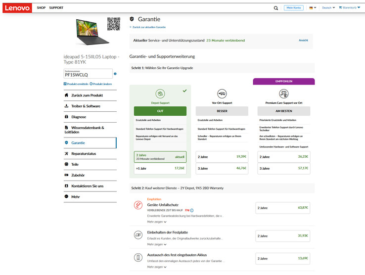 Warranty options IdeaPad 5