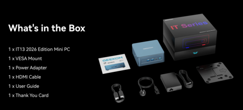 Geekom IT13 2026 Sürümü - Paket İçeriği (Kaynak: Geekom)