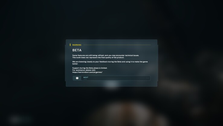 Beta uyarı ekranı, bunun devam eden bir çalışma olduğunu ve oyunun nihai kalitesini yansıtmadığını doğrulamaktadır. 